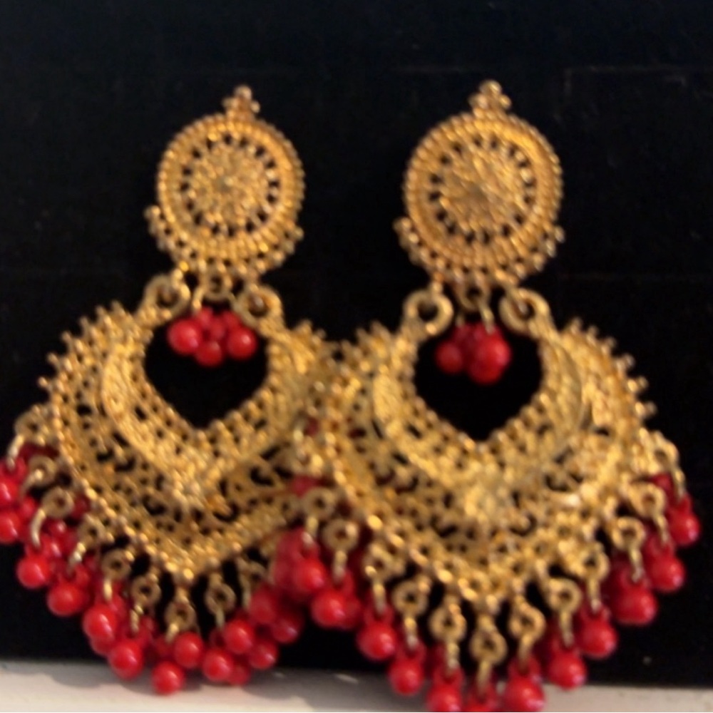 Red and gold fashion earrings